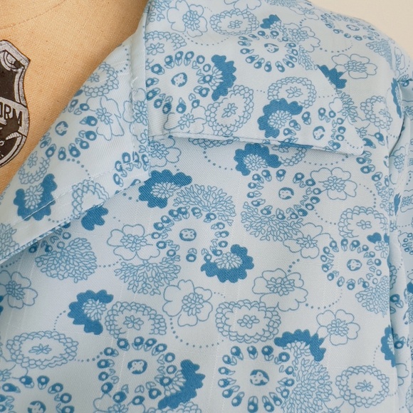 True Vintage 1970s Blue Floral Button Front Top Size Medium Festival Hippie - Picture 5 of 9